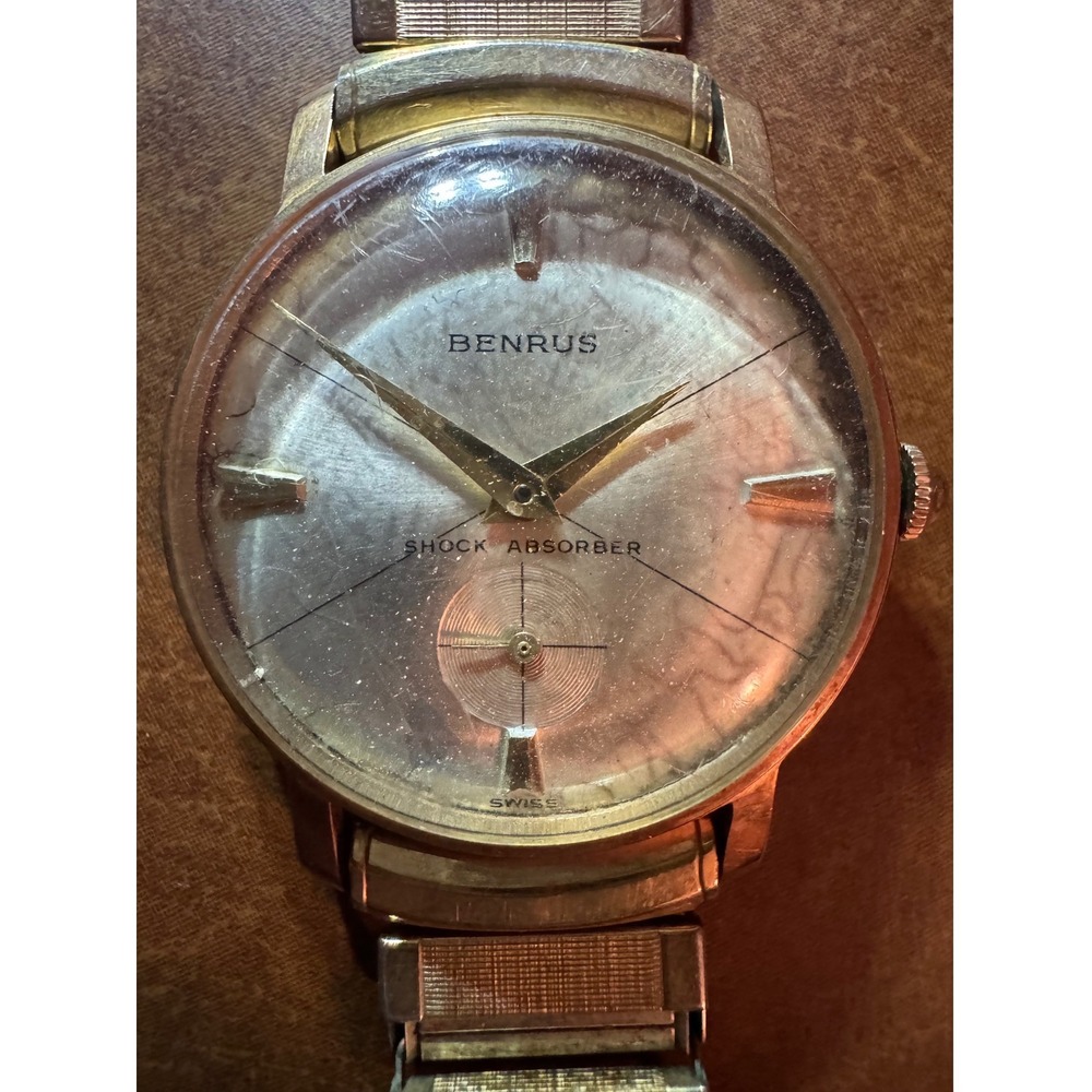 Vintage Benrus Shock Absorber Watch Gold Electroplate Swiss Sub Second Speidel